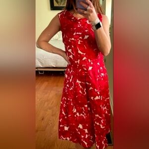 Fab Lavia Red/White Floral Cotton Sleeveless Summer Cocktail Party Dress, Sz 14!